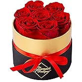 GLAMOUR BOUTIQUE Eternal Preserved Roses in a Box, Flowers Forever, Rose Forever in a Box for Wife or Her, Lasting Real Flower Gift, Elegant Luxury Floral Home Decor, 7 Roses, Red (Color-Treated)