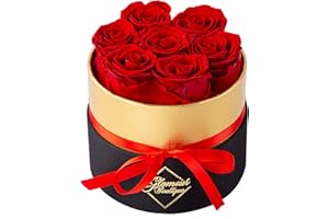 GLAMOUR BOUTIQUE Eternal Preserved Roses in a Box - Flowers Forever, Rose Forever in a Box for Wife, Birthday Gifts for Her, 7 Roses, Red
