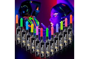 JLGKNEE 12 colors Glow in The Dark Body Paint UV Neon Face Paint Crayons Halloween Neon Face Painting Crayons Kit for Halloween Costume Holiday Birthday Masquerades Club Makeup party