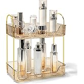 TENDER EPOCH Bathroom Counter Organizer Countertop Storage Skincare Countertop Makeup Organizer Cosmetics Skincare Organizers Holder for Perfume-Amber-golden pole