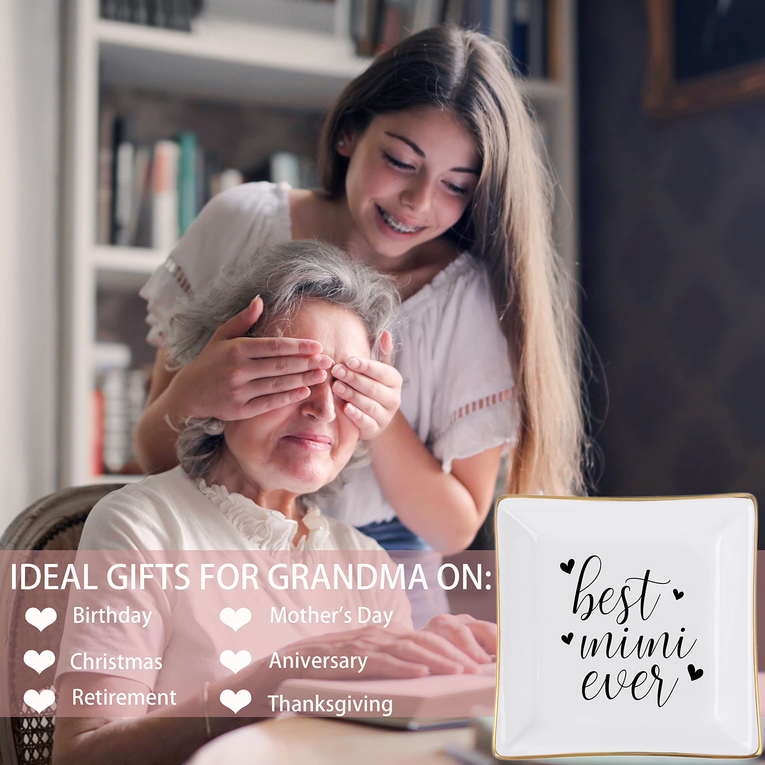Piudee Piudee Mimi Gifts for Grandma - Best Mimi Ever Ring Trinket Dish Gift for Mimi Birthday Christmas Valentine's Mother's Day Gifts for Mimi from Grandkids Grandchildren