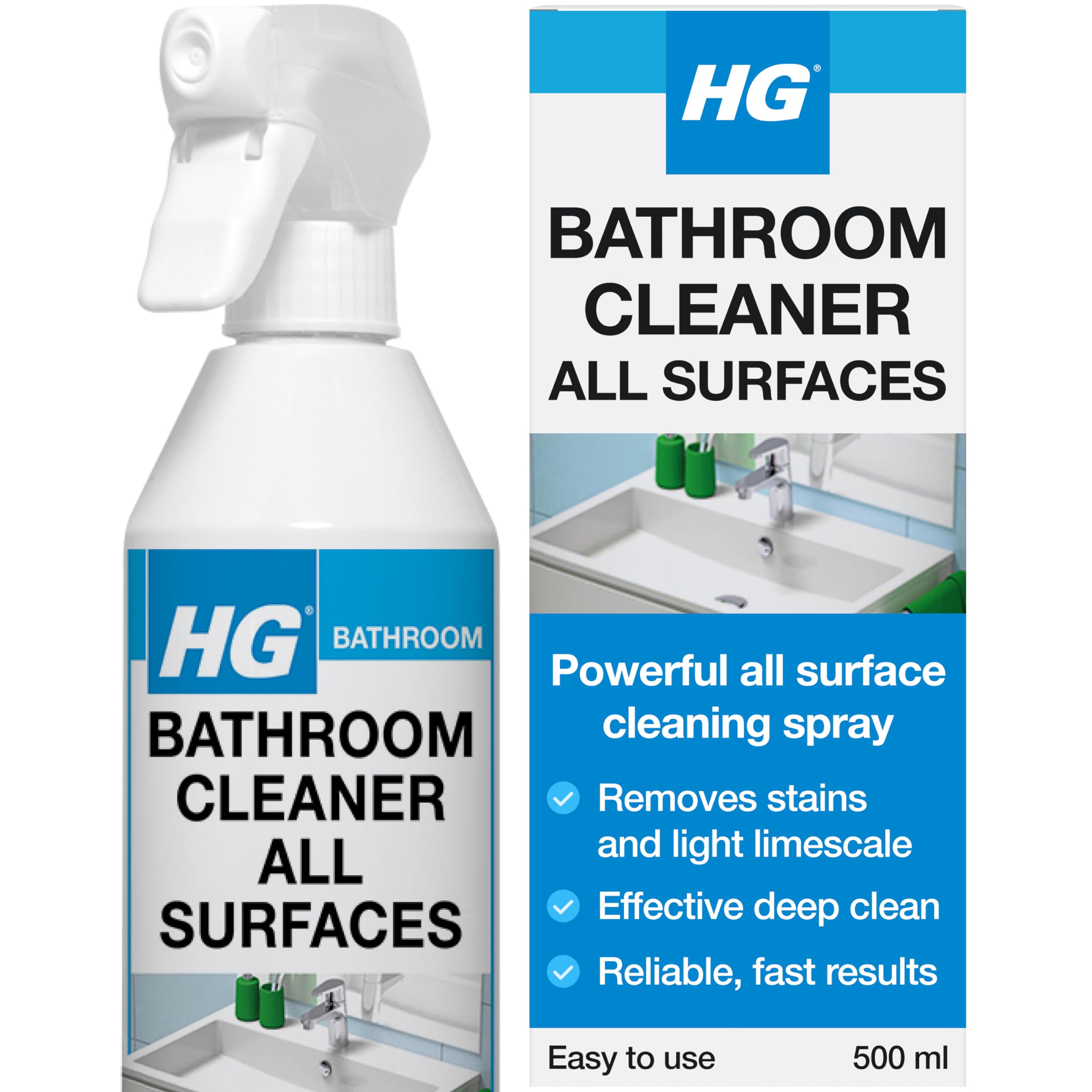 HG Bathroom Cleaner Spray - Universal All-Surface Cleaner & Limescale Remover for Sinks, Baths, Showers & Taps - 500ml