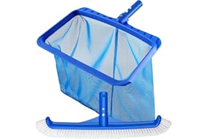 coclothy Pool Skimmer Net & Pool Brush Head, Fine Mesh Pool Net Skimmer with Sturdy Frame & Professional Pool Brushes for Cleaning Pool Walls, Durable Fine Pool Nets for Cleaning & Pool Brush Kit