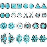 NEWITIN 14 Pairs Turquoise Stud Earrings for Women Hypoallergenic Earring ‌Turquoises Jewelry Gemstone Oval Round Flower Shape Square Studs Turquoise Earrings for Women