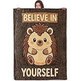 Wanoryer Cute Hedgehog Blanket, Comfy & Warm Flannel Throw Blanket for Couch, Gifts for Women Kids Teens, Soft Fuzzy Lightweight Travel Bed Blankets with Motivational Quote, Kawaii Decor 50"×60"