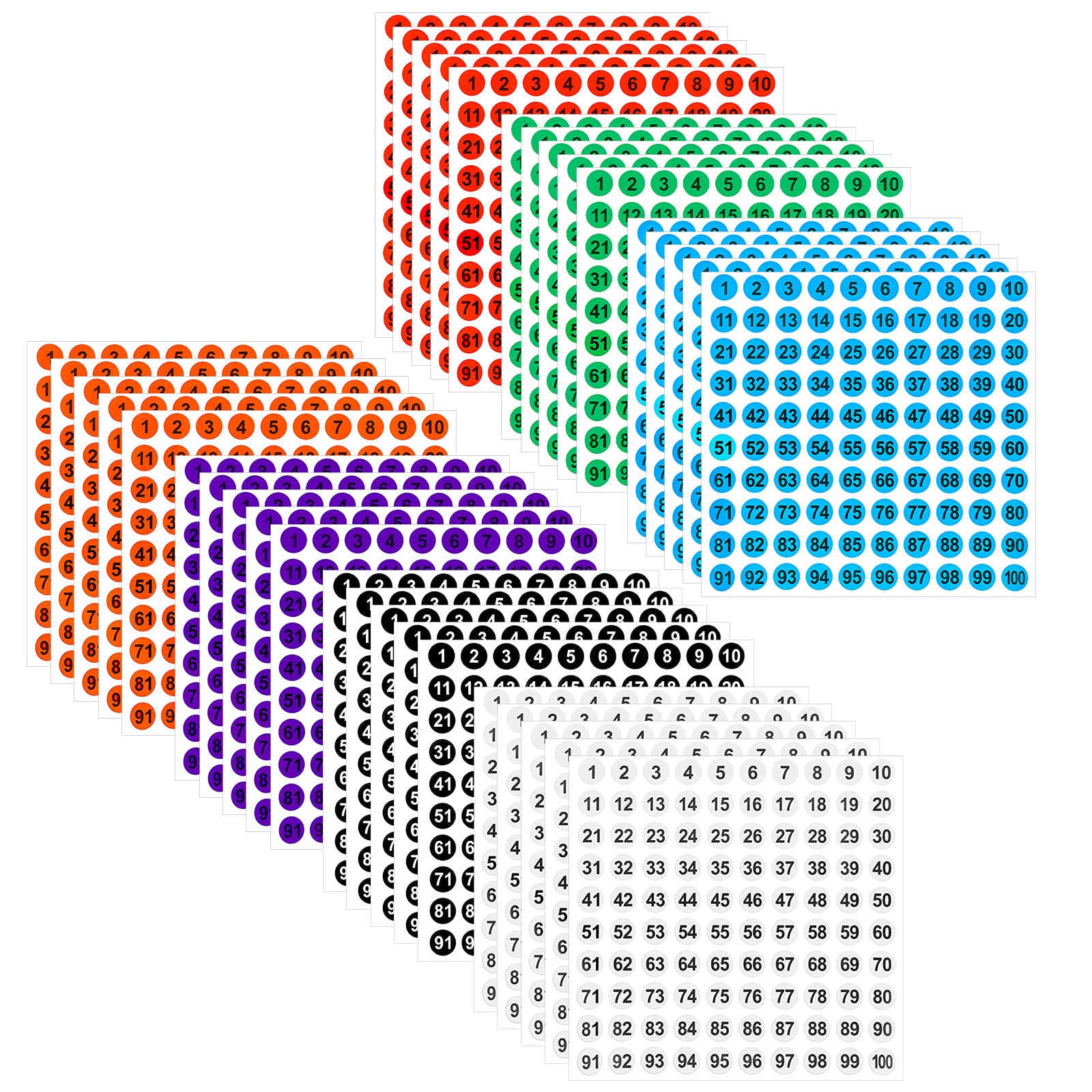 AIEX 35 Sheets Number 1-100 Round Vinyl Stickers 7 Colours Number Stickers Waterproof Labels for Sorting Organizing Storage Boxes Lockers Office School Supplies (1cm)