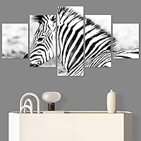 SIGNWIN 5 Panel Canvas Wall Art Animals Black and White Dramatic Duotone Expressionism Grey Modern Artwork for Home Decorations Ready to Hang - 60