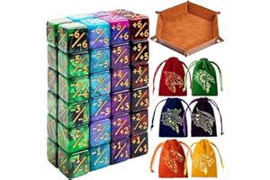 PUGED Magic The Gathering Counter Dice Set 48 Pcs D6 MTG Dice Life Counters Tokens Dice for Magic Card Game Accessories with 6 Pcs Drawstring Bags and Dice Tray (Color)