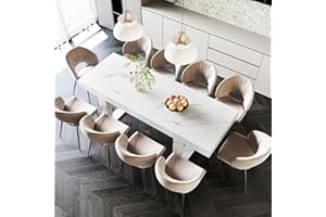 STHOUYN White Marble Extendable Dining Room Table for 8 10, 70.9" (86.6") x 31.5", Rectangle Dinner Table for 6-10, Modern Expandable Retractable Kitchen Table (White)