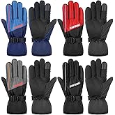 Fourluoo 4 Pair Mens Winter Ski Gloves Women Warm Waterproof Snow Gloves Adjustable Non Slip Mittens for Cold Weather