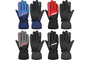 Fourluoo 4 Pair Mens Winter Ski Gloves Women Warm Waterproof Snow Gloves Adjustable Non Slip Mittens for Cold Weather