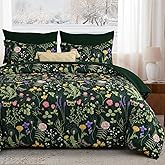 Yiran King Size Comforter Set 7 Piece, Dark Green Floral Bedding Set, Bed in a Bag King with Botanical Flowers Pattern, Soft Microfiber Complete Bedding Set with Sheets for All Season
