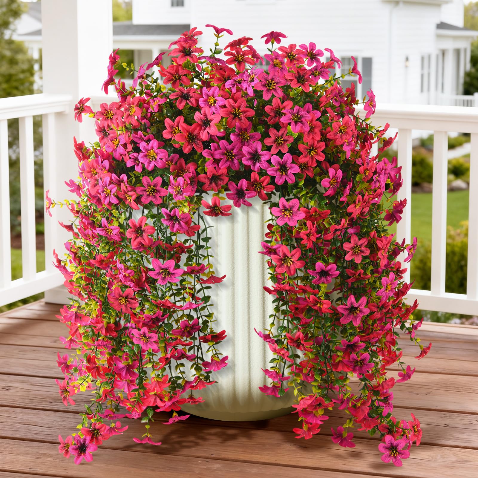 ZFProcess Artificial Hanging Flowers Plants for Outdoor Spring Summer Decoration, 2PCS Faux Silk Daisy UV Resistant Look Real for Outside Home Indoor Planter Porch Garden Yard Decor(Rose Red Fuchsia)
