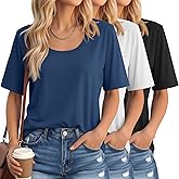 Ficerd 3 Pack Scoop Neck Elbow Length Half Sleeve Tops for Women, 1/2 Sleeve T-Shirt Casual Summer Loose Basic Tees