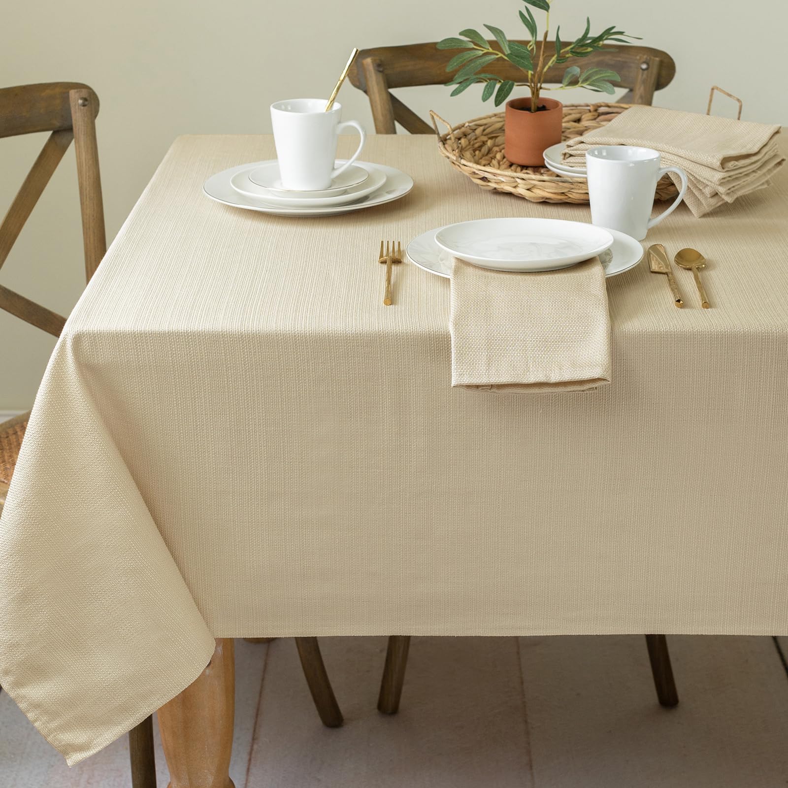 Benson Mills Textured Heavyweight Fabric Tablecloth (60" X 140" Rectangular, Flax)