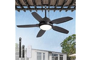 FANBULOUS 42 Inch Waterproof Outdoor Ceiling Fan with Lights and Remote,IP65 Hanging Gazebo Fan with 3CCT 6-Speed DC Motor,Black Wet Rated Plug in Ceiling Fan with Cord for Patios Porch Pergola