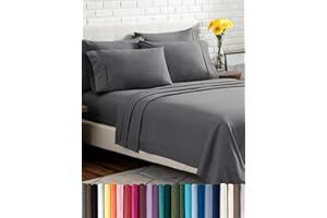Bare Home Hotel Luxury Queen Sheet Set, Extra Soft - 6 Piece Set - Deep Pockets - Easy Fit - Cooling & Breathable - Wrinkle, Fade, Stain Resistant - Includes 4 Pillowcases (Queen, Grey)