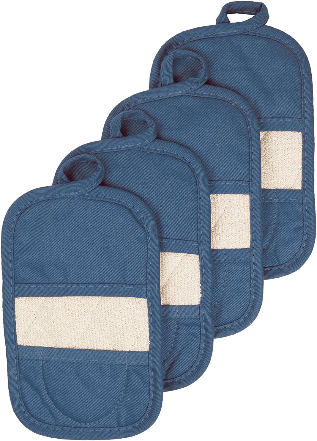 Ritz Royale Collection 100% Cotton Terry Cloth Mitz, Dual-Function Pot Holder/Oven Mitt Set, 4-Pack, Federal Blue: Home & Kitchen