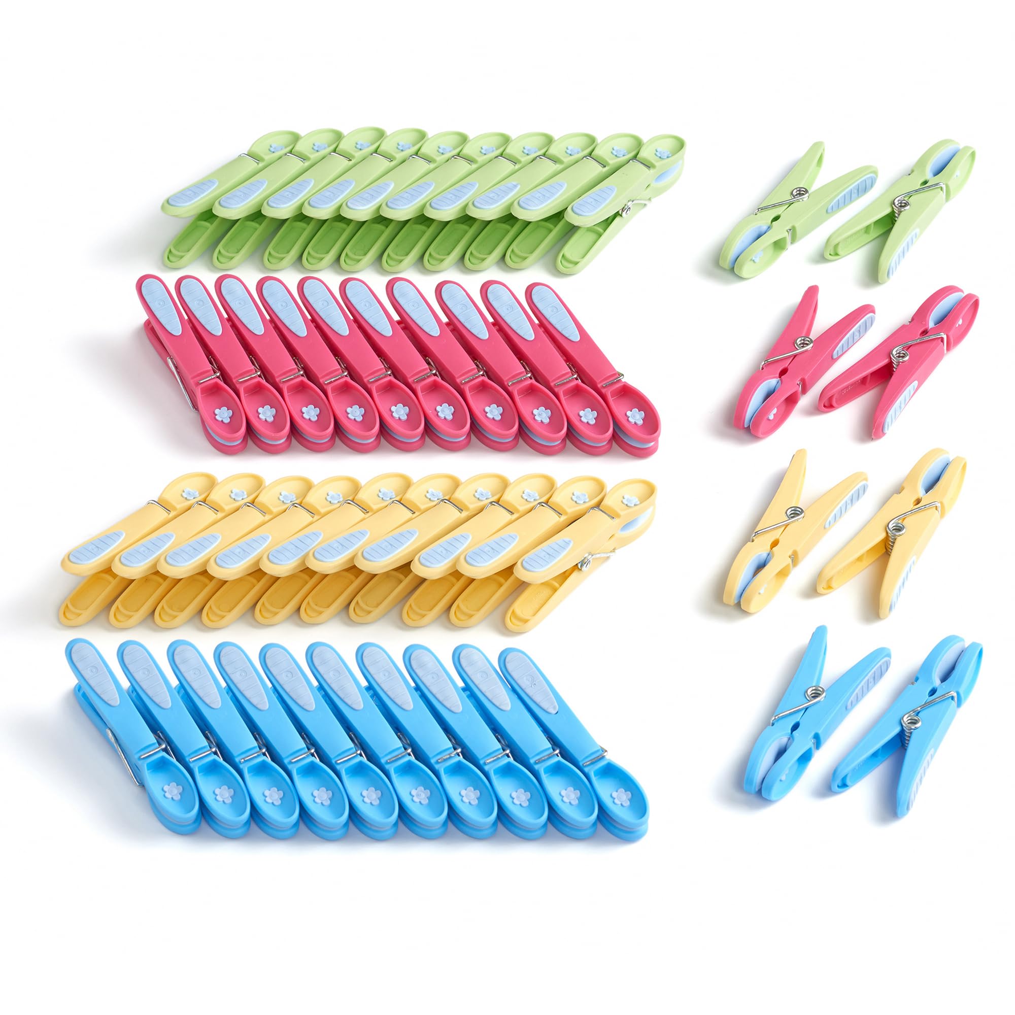culiclean Clothes Pegs for Washing Line – Strong Soft Grip Washing Pegs "Flower" – Durable Plastic Laundry Pegs for Indoor, Outdoor Use – Heavy Duty Clothes Clips – 48 Pack – blue-yellow-green-pink