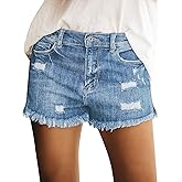 luvamia Jean Shorts Womens Mid Rise Stretchy Cut Off Frayed Denim Shorts Ripped Summer Casual Beach Vacation Clothes
