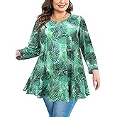 Tunic Tops for Women Plus Size 3/4 Sleeve Crew Neck Swing Flare Loose T-Shirt Blouses to Wear with Leggings
