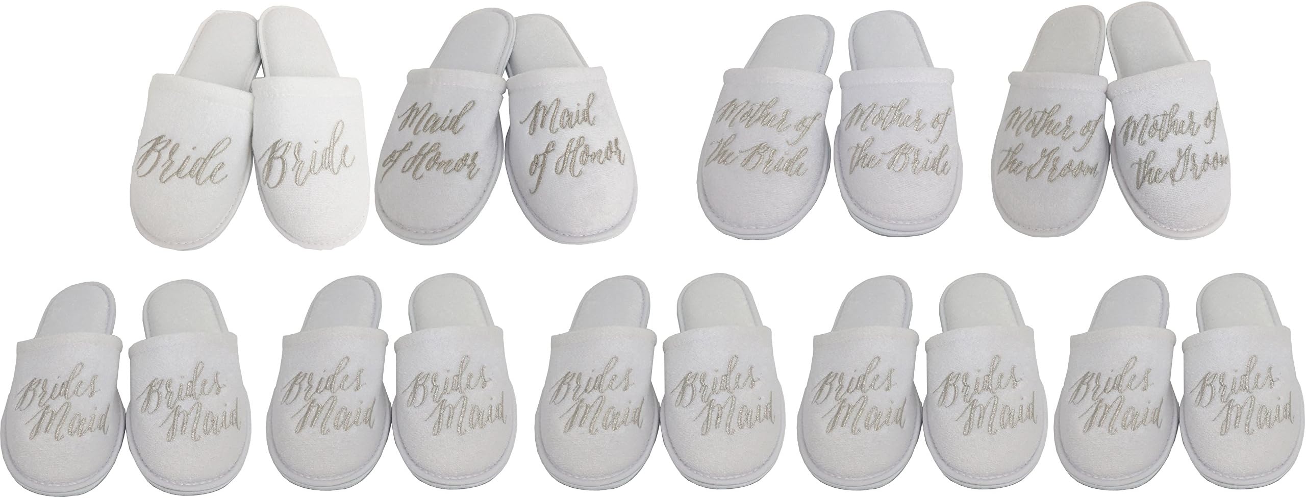 Wedding Party Slippers - Bride, M. of Honor, Bridesmaid, M. of The Bride and M. of The Groom