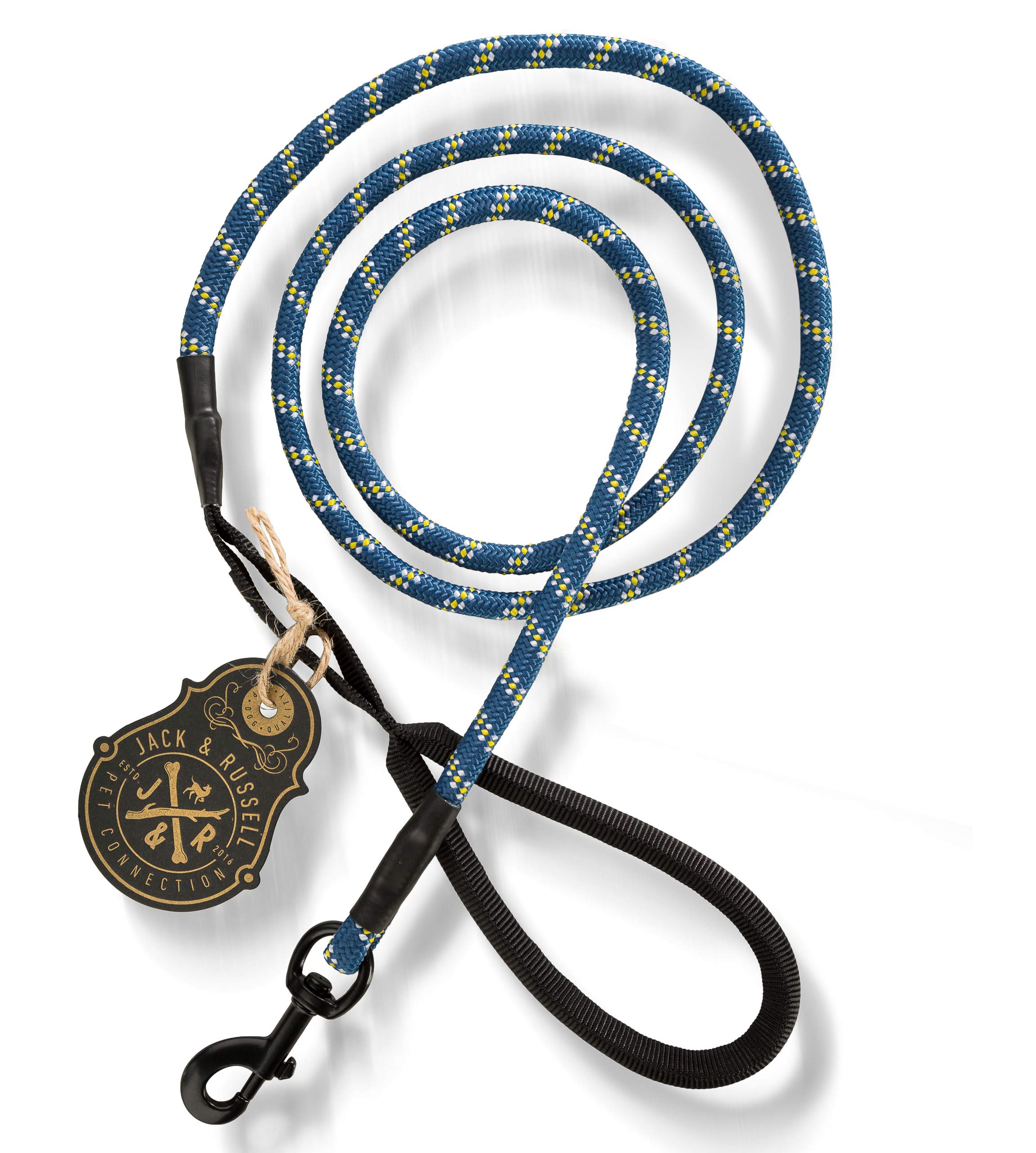 Jack & Russell Premium dog leash Tajo made climbing rope with bolt carabiner - dog leash with soft-grip hand strap incl. jute bag (Dark blue)
