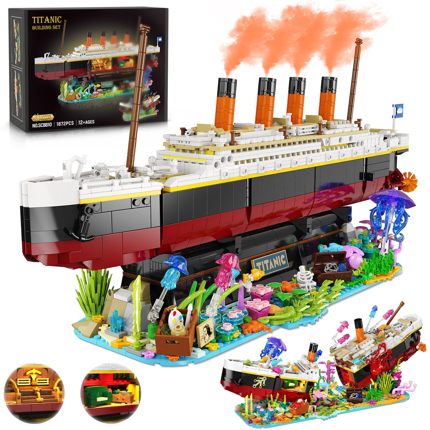 Photo 1 of INSOON Titanic Building Set with LED Lights, 2 in 1 Seabed World Titanic Ship Mini Building Block Kit with Jellyfish Octopus, 1872 PCS Ship Model Building Toy Gift for Adults Teens Boys Girls Ages 12+