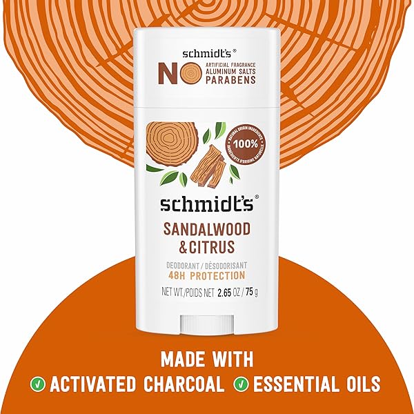 SCHMIDT’S ALUMINUM-FREE VEGAN DEODORANT SANDALWOOD & CITRUS FOR WOMEN AND MEN, WITH 24 HOUR ODOR PROTECTION, NATURAL INGREDIENTS, CRUELTY-FREE, 2.65 OZ