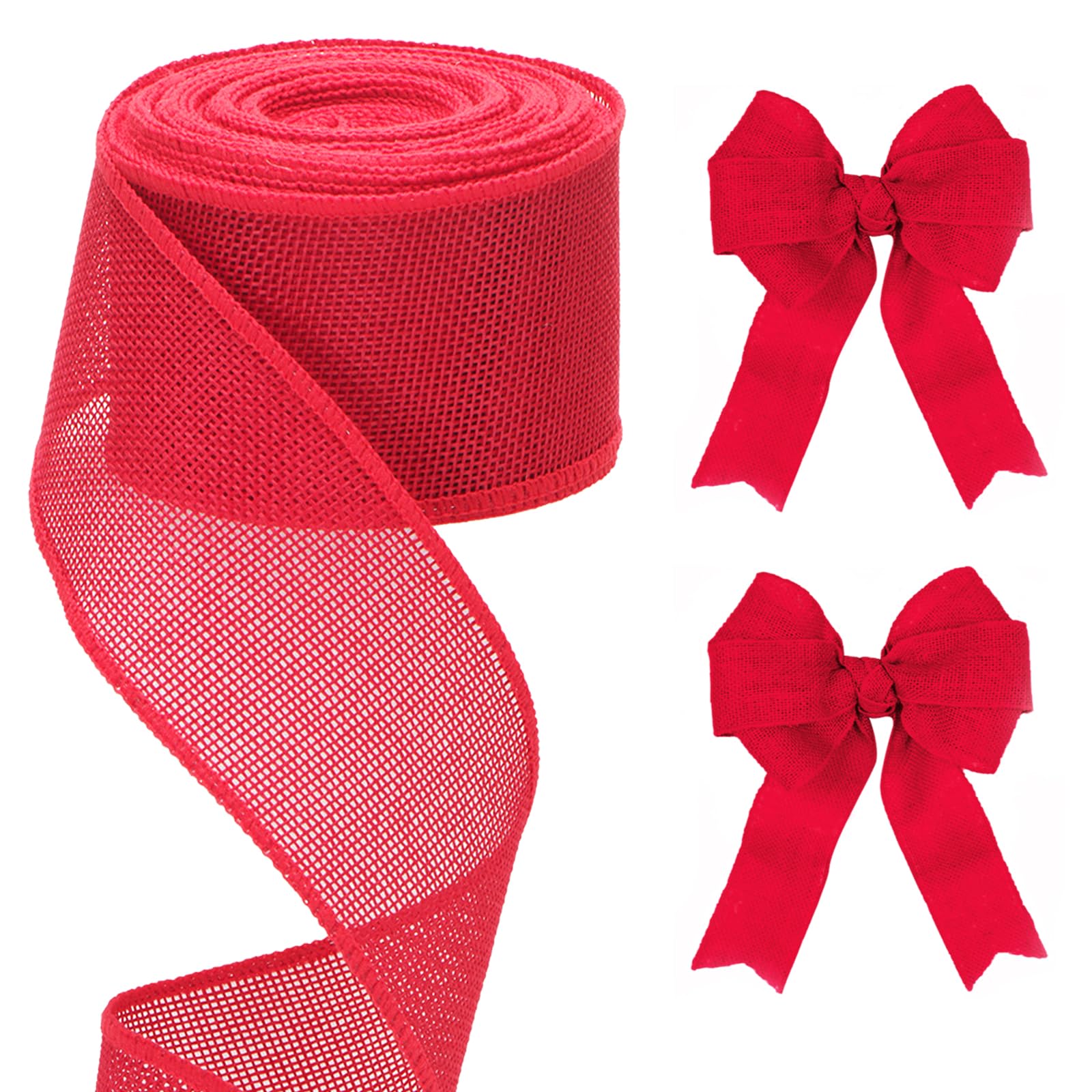 G2PLUS 63mm Wired Burlap Ribbon: 10M Red Hessian Ribbon for Christmas Wreaths, Gift Wrapping, Crafts, Bows, DIY Decorations
