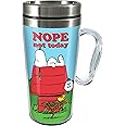 Spoontiques - Ceramic Travel Coffee Mug with Lid and Handle - Spill Proof Lid - Double Walled Cup for Hot and Cold Beverages - Microwave and Dishwasher Safe - Snoopy Insulated Travel Mug