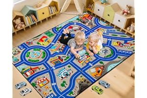 ALPHABETACRE Road Car Rug, 5x7 Ft City Road Rug for Kids, Extra Thick (0.4in) Kids Play Rug Mat and Car Carpet with Realistic Colors - Perfect for Children, Soft and Non-Slip for Playroom and Bedroom