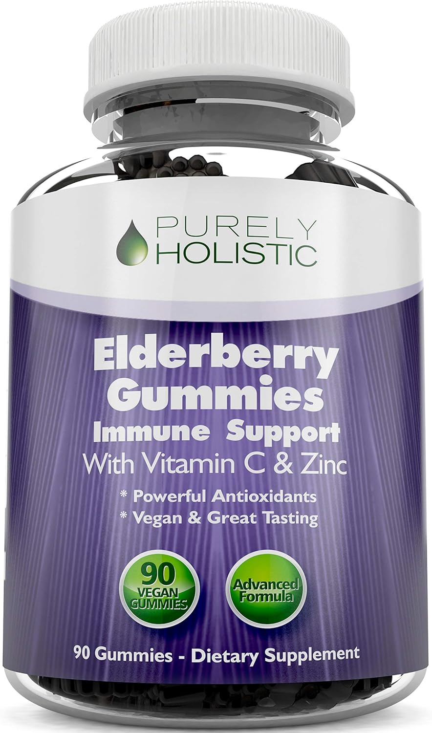 Elderberry Gummies, 90 Vegan Sambucus Elderberry Gummies with Added Vitamin C and Zinc, Immune Support Booster for Adults and Kids – Non GMO, Vegetarian & Gluten Free