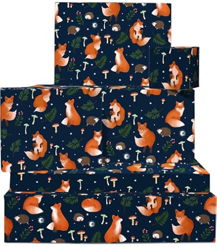 Papier Cadeau Renard - 6 Feuilles Motifs Bébé - Automne - Central 23