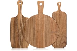 3Pcs Acacia Wood Cutting Boards with Handles, 3 Style Double Sided Wood Cutting Board Set Charcuterie Boards Bulk Wood Choppi