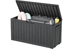 NBYSGO 75 Gallon Outdoor Storage Box, Waterproof Resin Deck Box with Lockable Lid, Patio Furniture Side Table & Storage Bin for Package Delivery, Patio Cushions, Garden Tools, Pool Accessories, Black