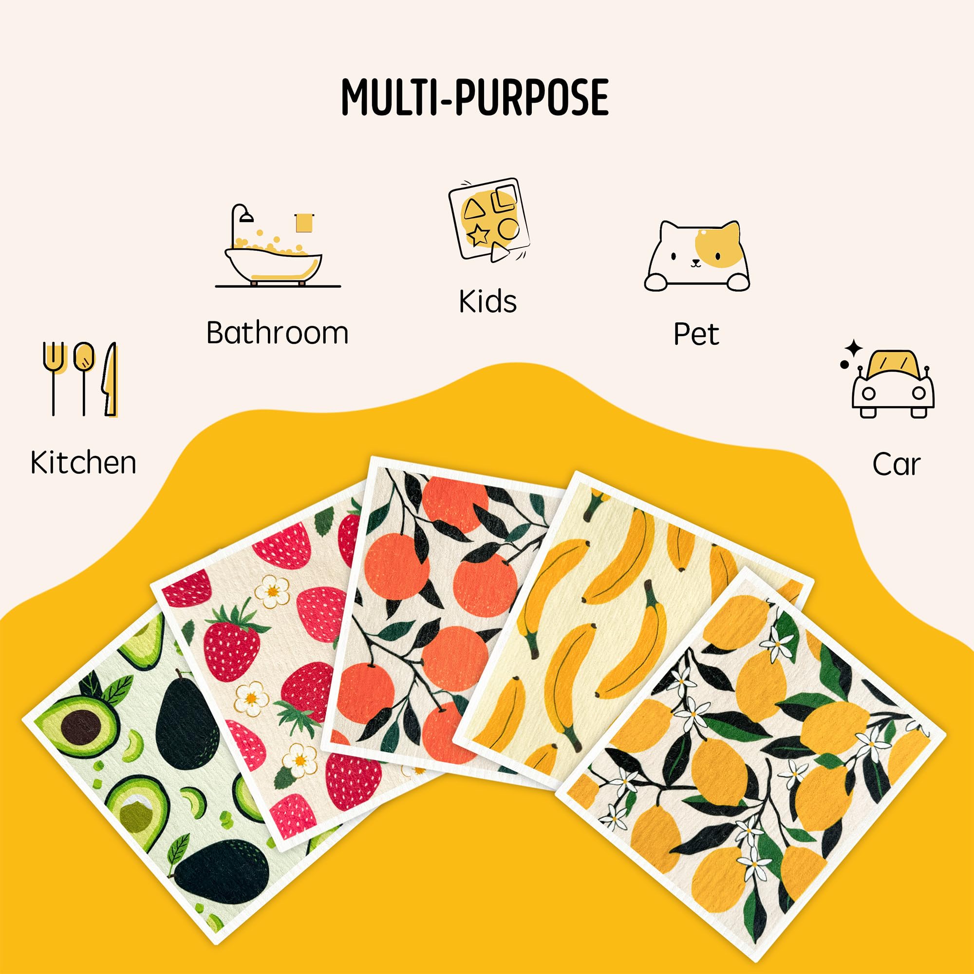 Swedish Dishcloths for Kitchen, Swedish Dish Cloths 5 Pack, Super Absorbent Reusable Paper Towels Washable, Biodegradable, Quick Drying, Dishwasher Safe