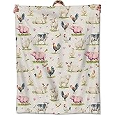 Zeleda Cute Pig Blanket,Farm Animal with Cow Sheep Rooster Print Flannel Throw for Adults,Kids,Women as Gifts,Cozy Soft Blankets for Farmhouse,Bed,Office,Camping,Decorative Throws,50x60 Inch