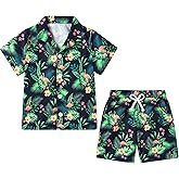 YUEMION Boys Hawaiian Outfit 2Pcs Set Summer Beach Button-Down Shirt Top + Shorts for Kids 2-10 Years