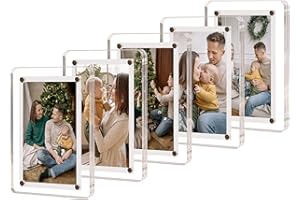 MIJAYENV 5 Pack Acrylic Fridge Magnetic Frame for-Instax Mini Picture Frame Acrylic Magnets Photo Frames for-Polaroid Double-Sided Super Clear Picture Display Frames 2.36 x 3.54 Inch for Refrigerator(5)