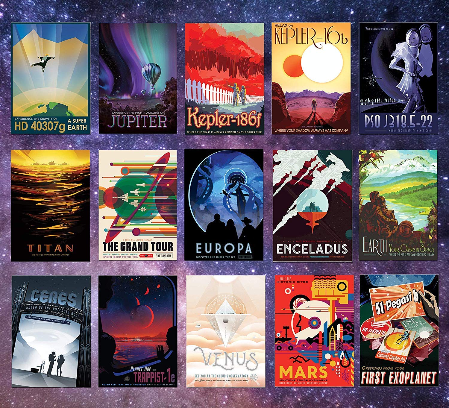 Nasa Vintage Space Travel Posters Pack of 16 A4 and A3 (A4)