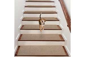 BONACA Linen Stair Treads Non Slip Indoor 30x8 Inch, 15Pcs Upgraded Stair Carpets, Peel and Stick Stair Runner Rugs for Woode