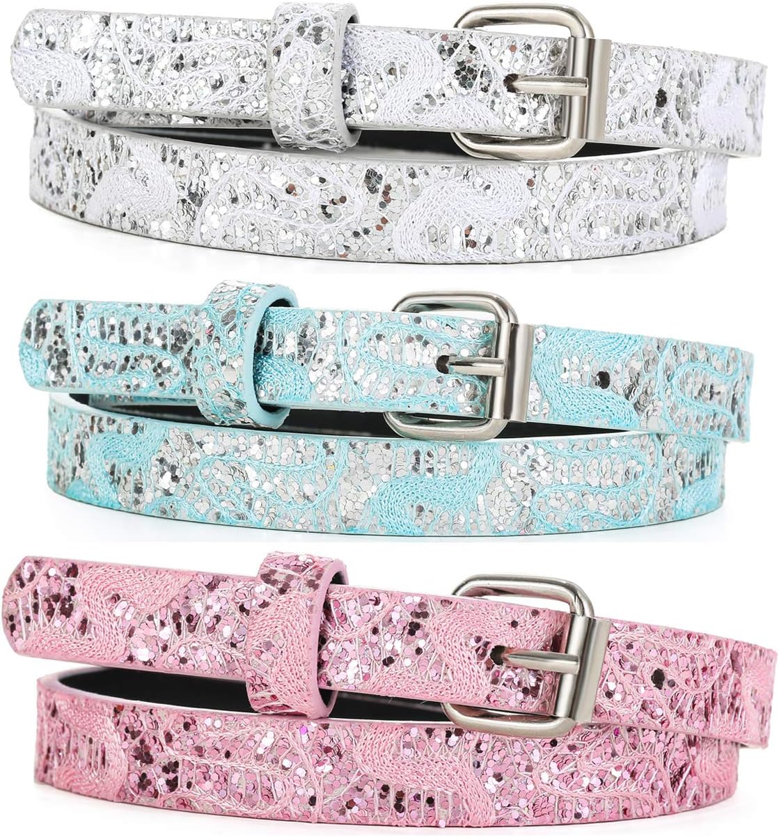 Pack de 3 cinturones para niñas para todas las edades, Gilrs Belt 6 Cinturón, S：Fit Waist