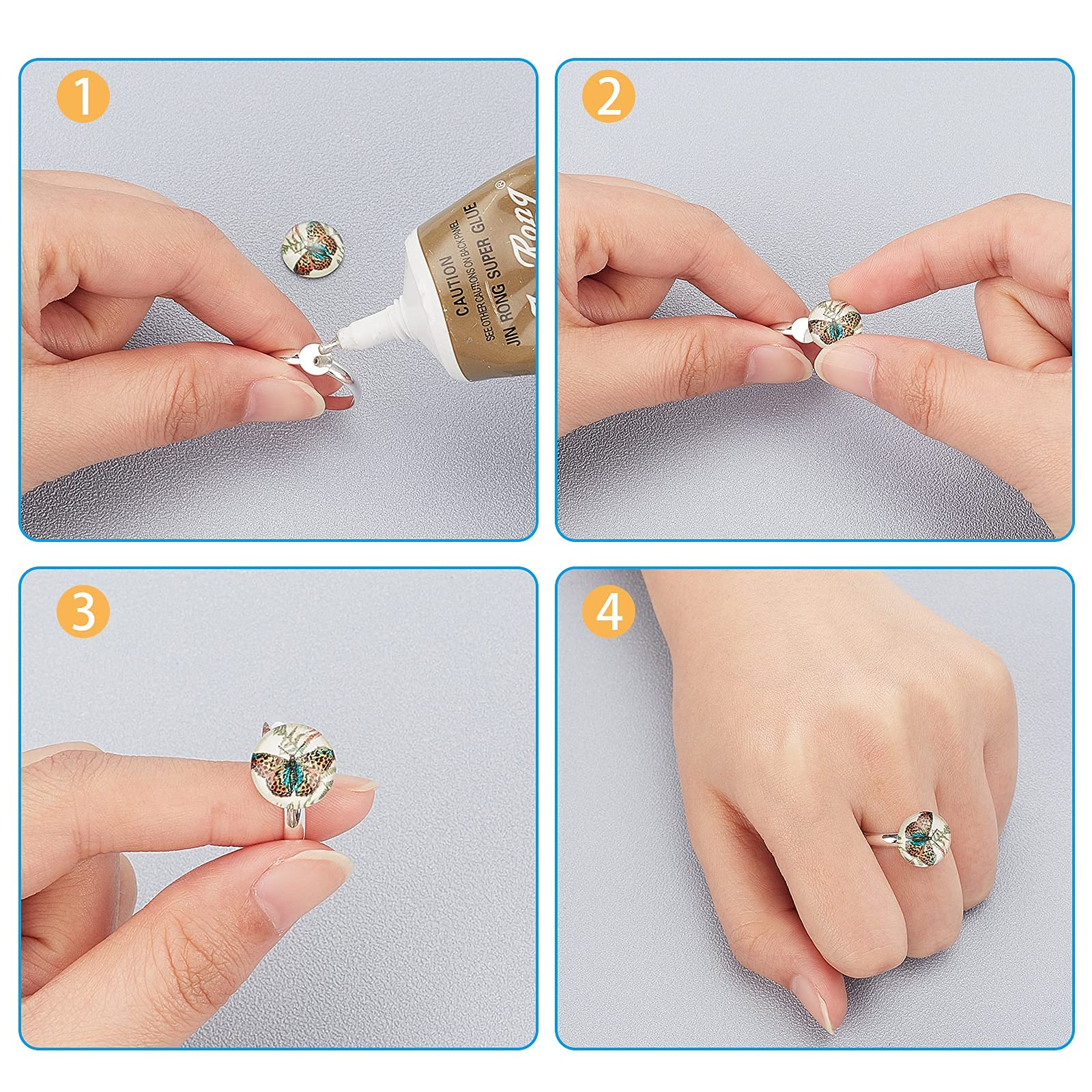 PH PandaHall 40pcs Adjustable Blank Rings, Silver Rings Brass Finger Ring Settings Components Base with 6mm Round Pad for DIY Jewelry Making Birthday Women