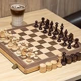 A&A 15 inch Folding Chess Checkers Set Staunton Pieces 3 inch King 2 Extra view 2