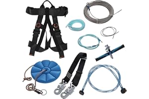 Get Out! 110ft Zipline Kit with Harness, Trolley, Spring Brake, Seat - Metal Zip Line Backyard Outdoor Equipment 250 lbs