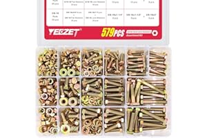 YEEZET 579PCS Grade 8 Heavy Duty Bolts and Nuts Washers Kit, 1/4-20 5/16-18 3/8-16 Hex Bolts Nuts Assortment Kit, Includes 15