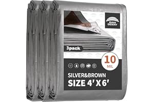 Small Tarps Heavy Duty Waterproof 4x6 Feet (3 Pack), 10Mil Multipurpose Poly Tarp Cover with Metal Grommets and Reinforced Edges, Silver/Brown Tarp by RAINDEWAY
