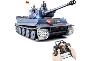 Supdex 1/16 RC Tank, Heng Long Metal Tiger I Army Toy with Smoke, Sound and Lights, Remote Control Tank That Shoots with Upgraded Metal Tracks, Idler and Sprocket Wheel, Steel Gearbox, Batteries*2