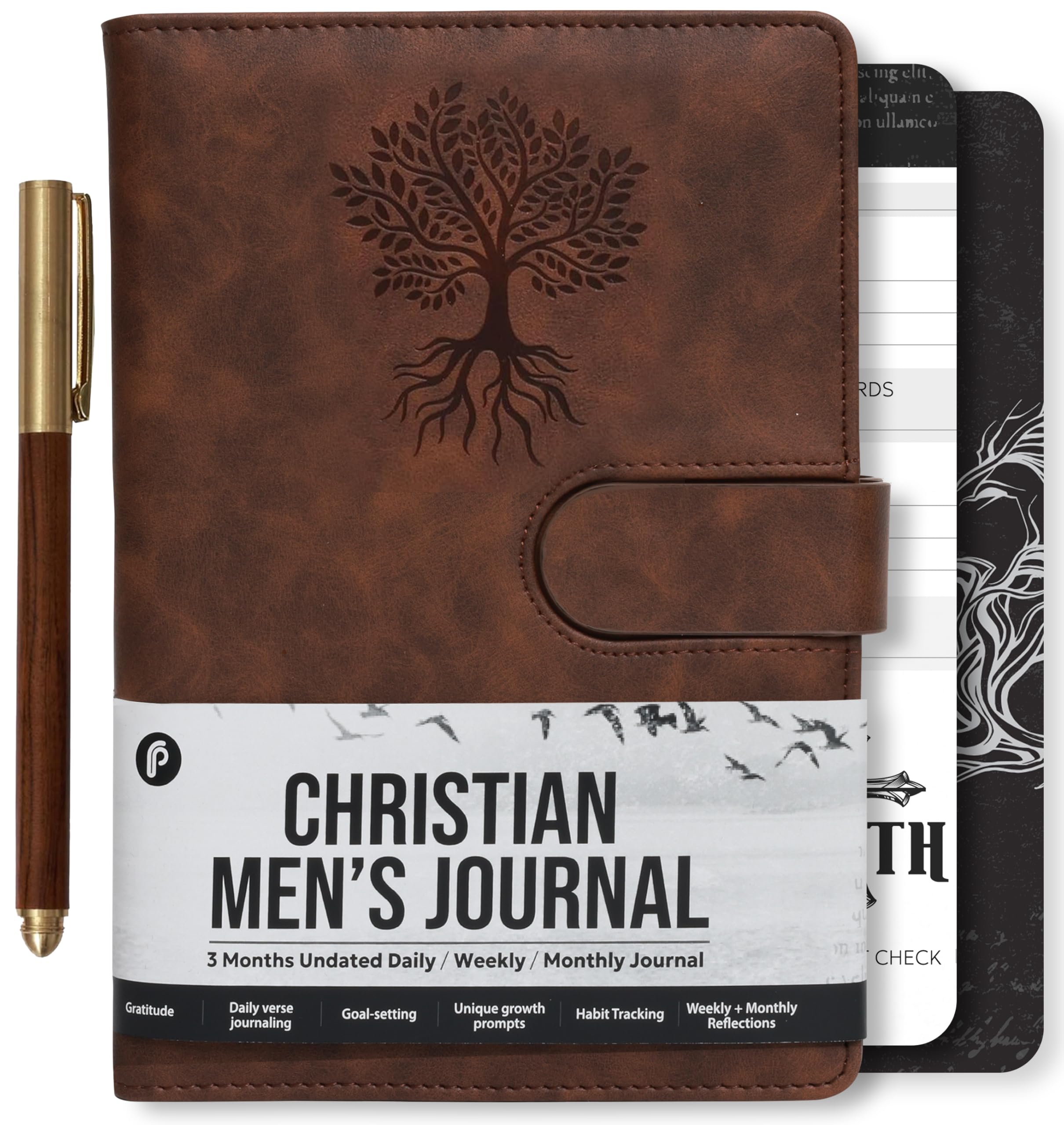 Prazoli Leather Christian Bible Prayer Journal For Men - Study Scripture Notebook & Planner Daily Devotional Undated | Religious Jesus Faith Gifts for Graduation, Baptism & Church, Tree of Life